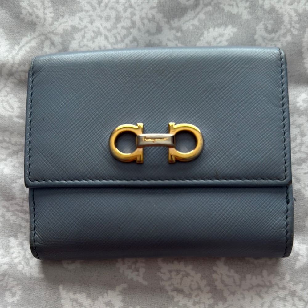 Salvatore Ferragamo Blue and Gold Wallet Sleek Design